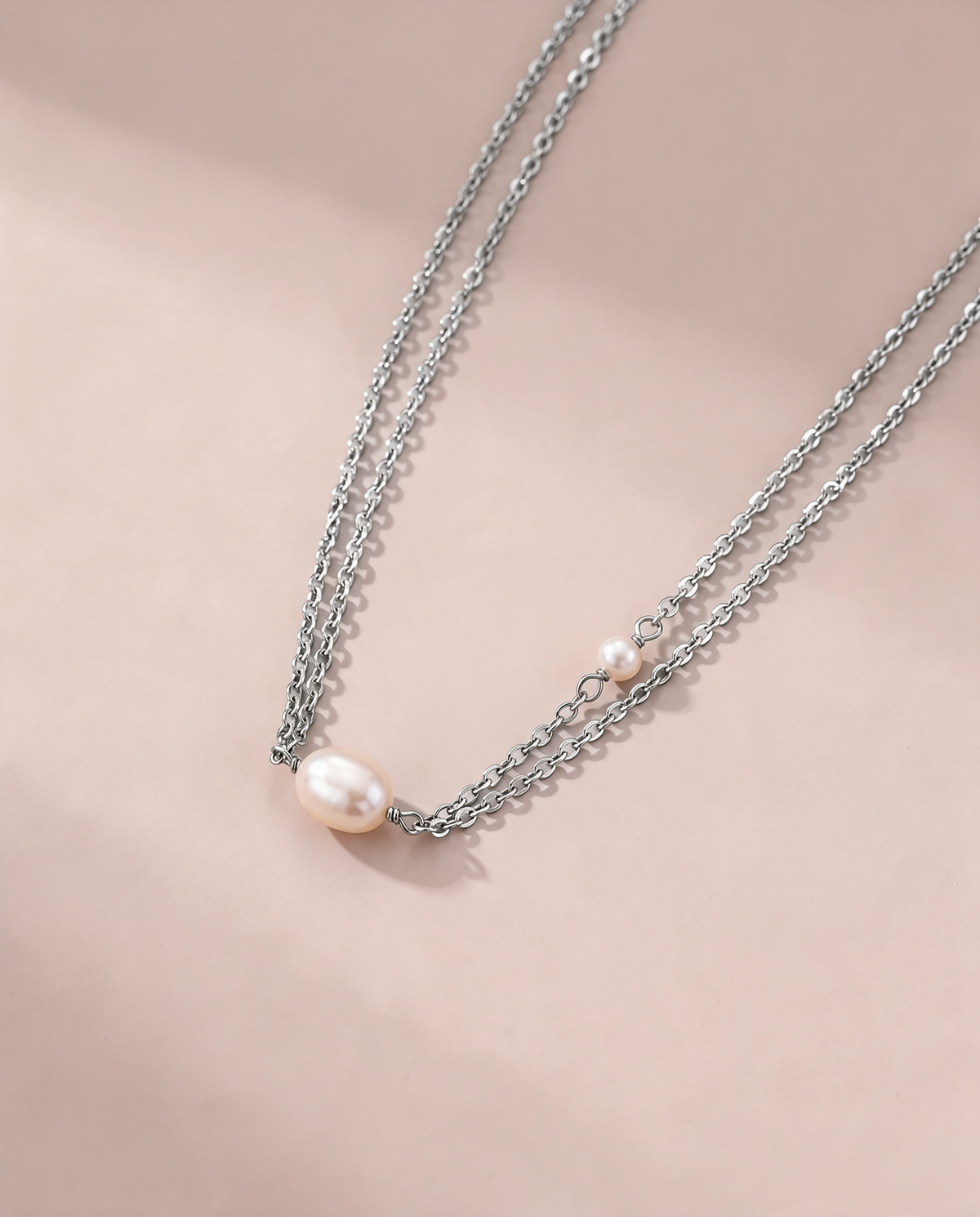 Doppelte Perlenkette Silber